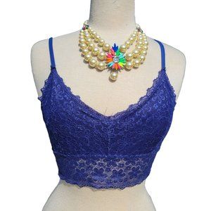 Bralette Lace Floral Spaghetti Straps V Neck Two Blue Red Womans Size Medium